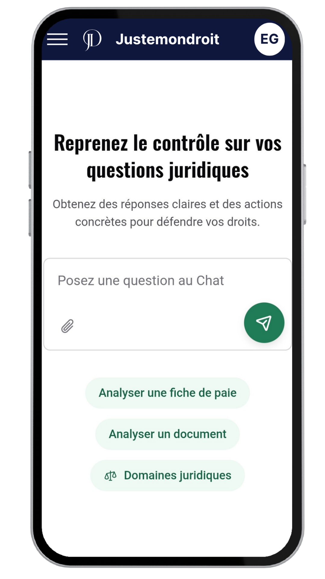 Aperçu de l'application Justemondroit